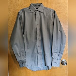 Lorenzo Uomo Dress Shirt Mens Large Silver Grey Button Up Long